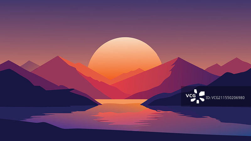 日落将鲜艳的色彩洒在山脉上图片素材