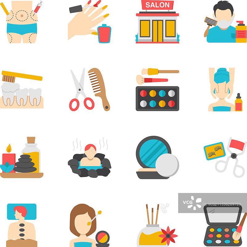 水疗和美容平面图标包图片素材