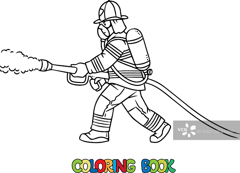 消防员与消防水管的涂色书图片素材
