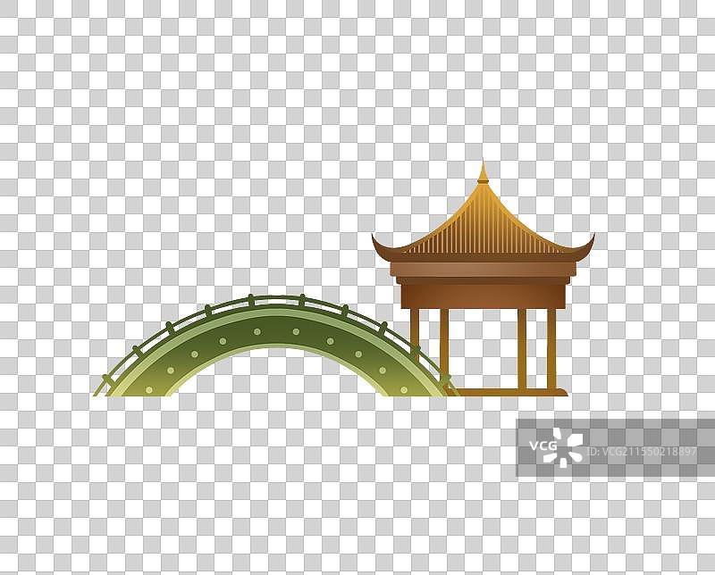 小桥与亭子插画元素图片素材