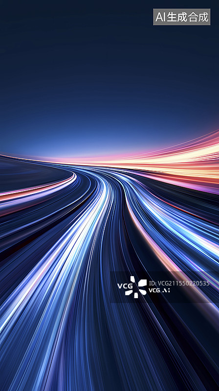 【AI数字艺术】数码科技蓝色隧道光线海报背景图片素材