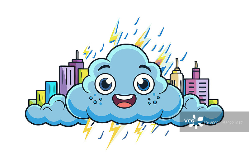 快乐的卡通云朵角色与一个图片素材