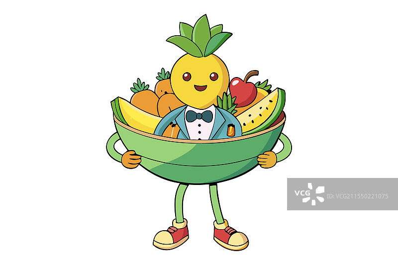行走的人形水果沙拉碗图片素材