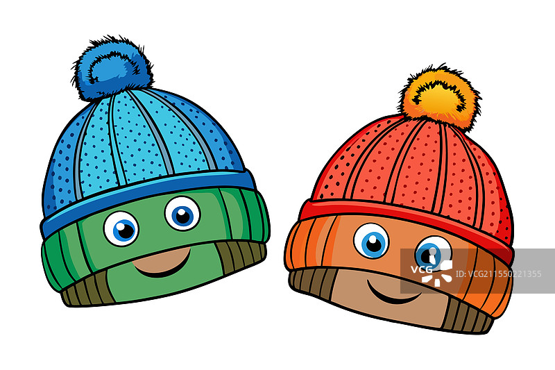 色彩缤纷的卡通毛线帽，带有微笑的脸庞图片素材