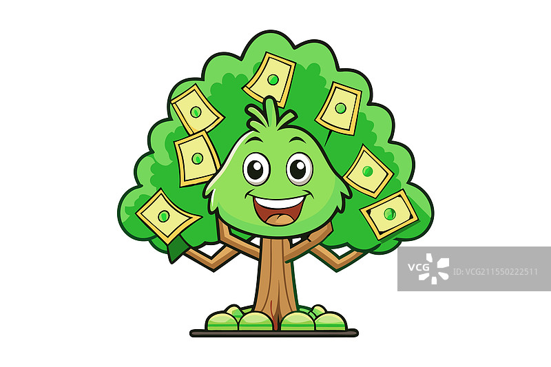 微笑的绿色卡通钱树图片素材