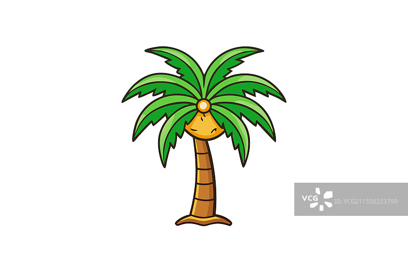 生动的卡通棕榈树图标在白色背景上图片素材