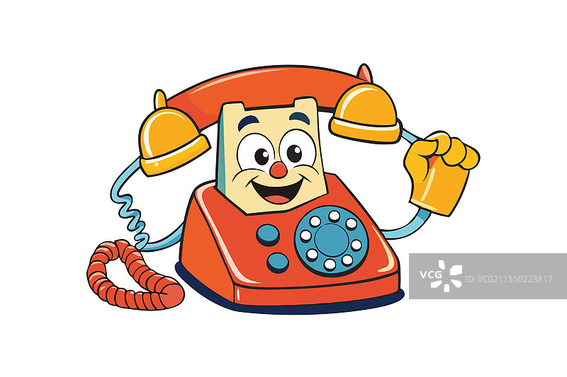 快乐的复古旋转电话卡通角色图片素材