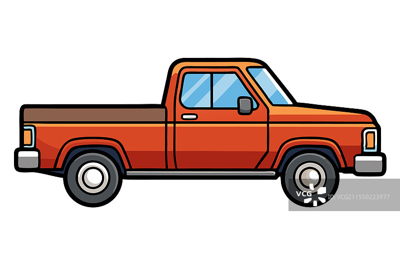 艺术卡通风格的红色皮卡车绘画图片素材