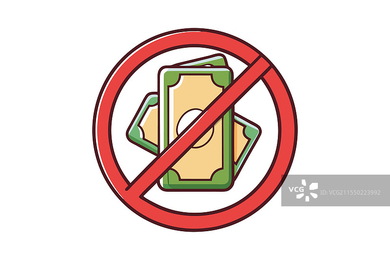 禁止现金贿赂的图标，带有红色圆圈图片素材