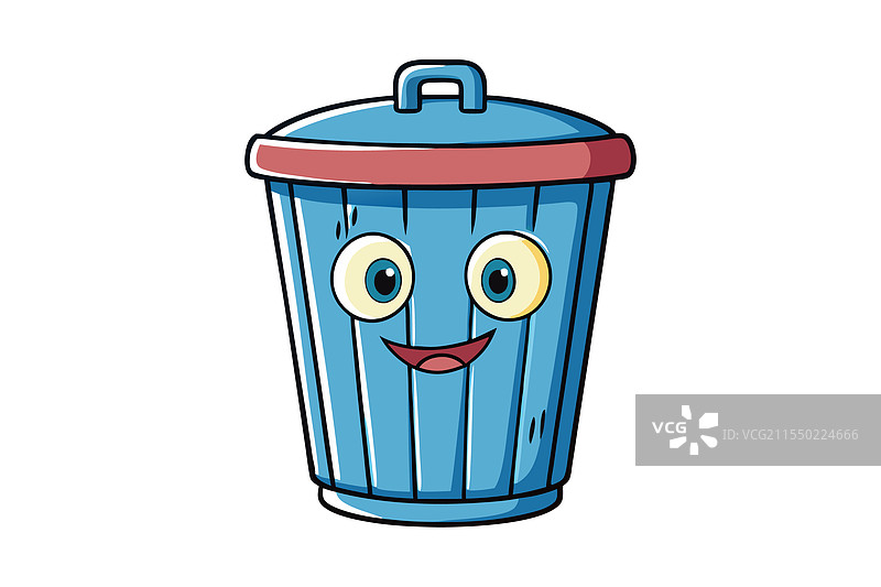 充满乐趣和色彩的垃圾桶，带着快乐的表情图片素材