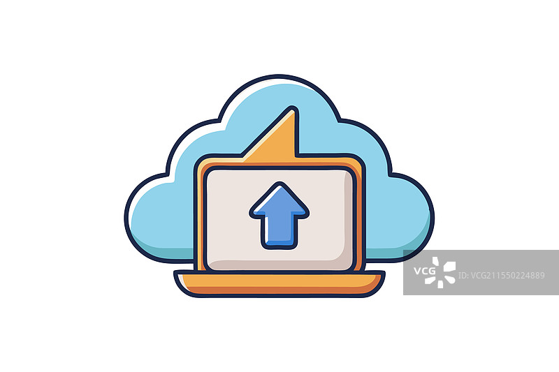 卡通上传符号与笔记本电脑向上箭头图片素材
