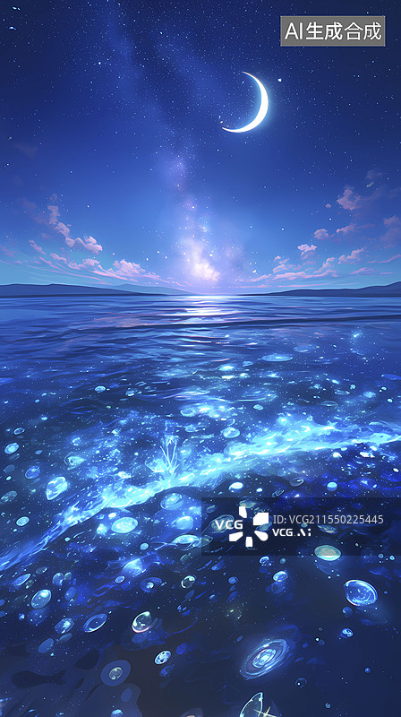 【AI数字艺术】夜晚银河星光沙滩插画海报背景图片素材