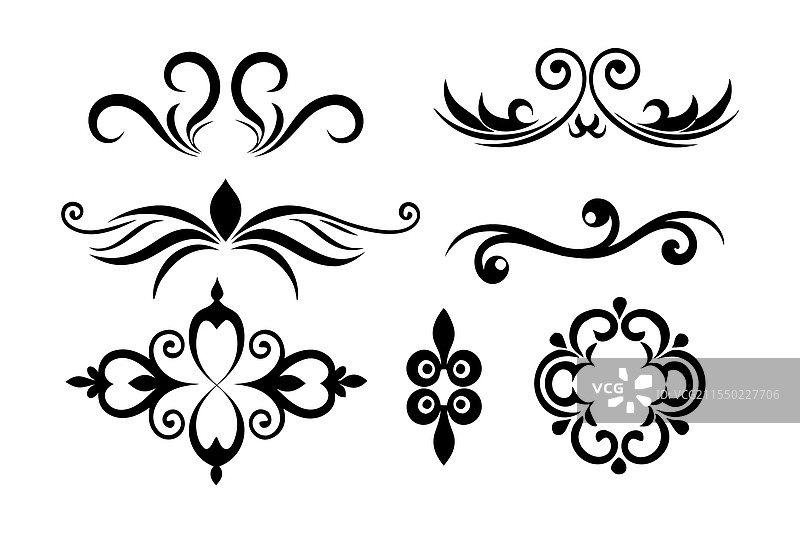 一套黑色和白色的装饰花卉设计图片素材