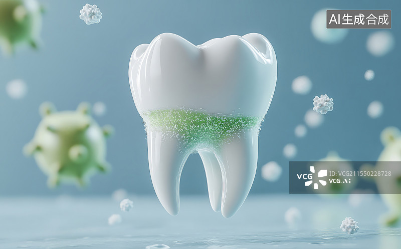 【AI数字艺术】细菌侵蚀健康牙齿，保护口腔卫生概念插图图片素材
