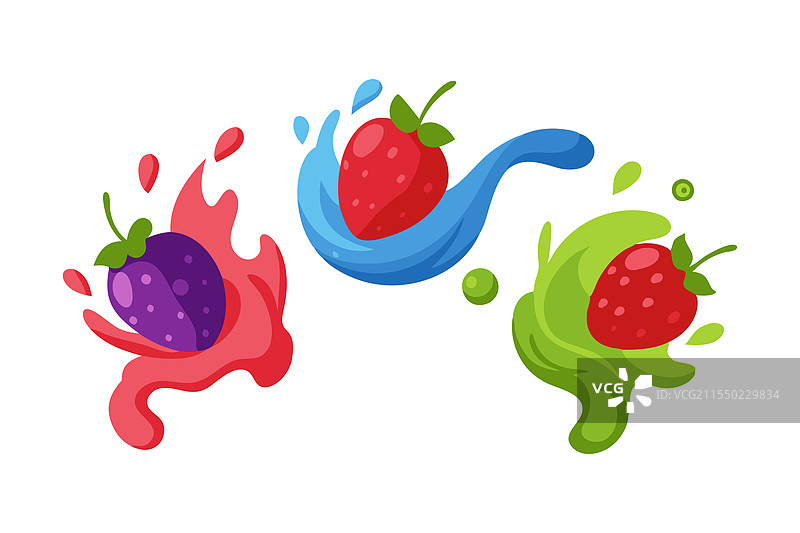 浆果果汁漩涡飞溅组合，孤立在平面上图片素材