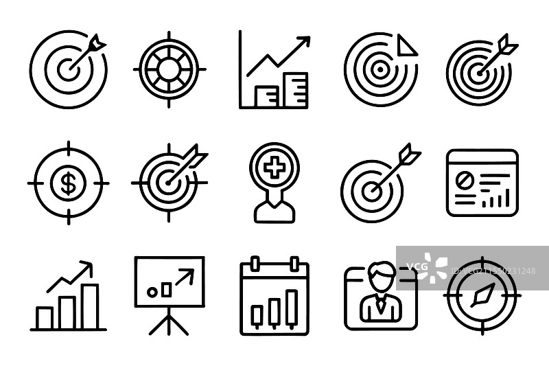 与商业目标相关的可编辑图标集图片素材