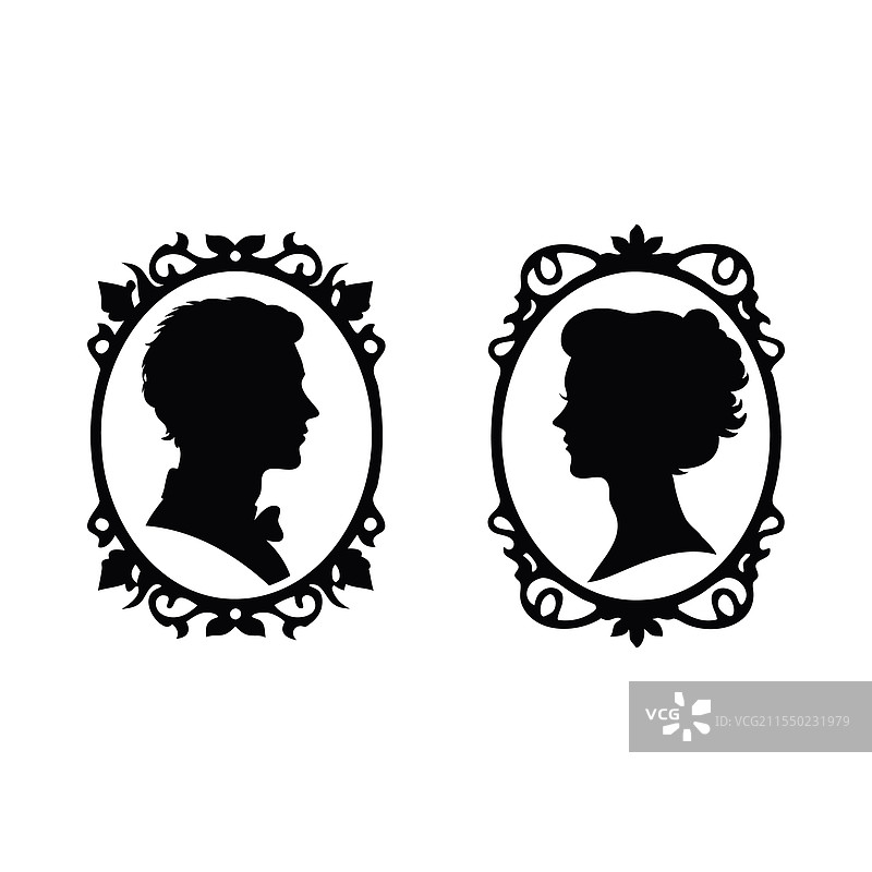 男人和女人的剪影组合，独立扁平设计图片素材