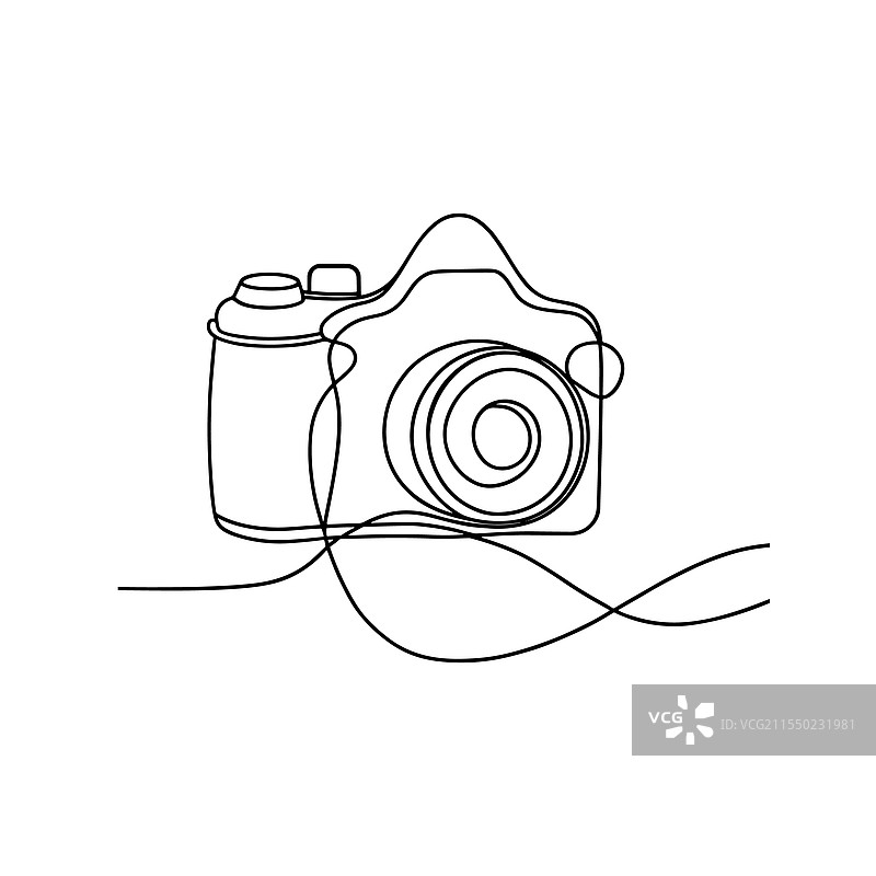 相机设计连续线条艺术，白色背景平面图图片素材