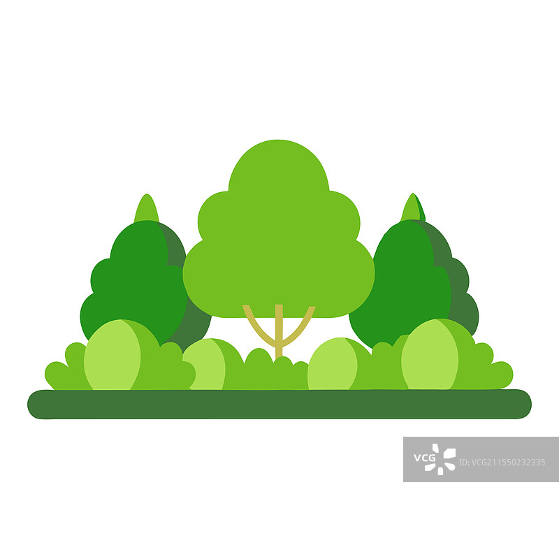 卡通风格的郁郁葱葱的花园灌木，白色背景下独立展示图片素材