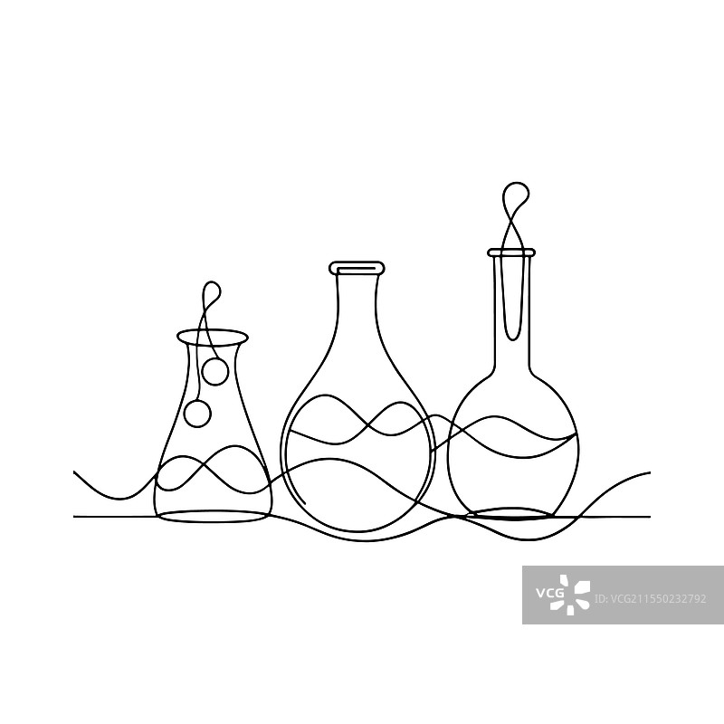化学实验室的蒸馏器连续线条艺术平面图图片素材