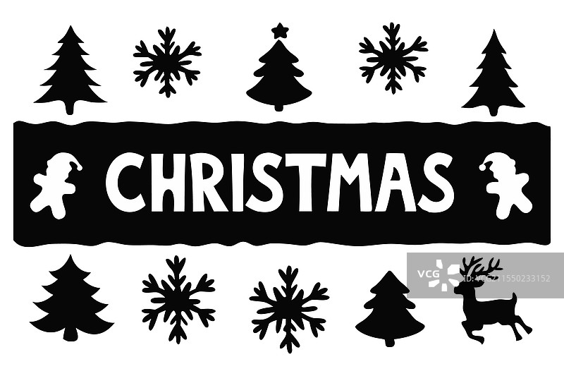 圣诞节剪影在白色背景上独立展示图片素材