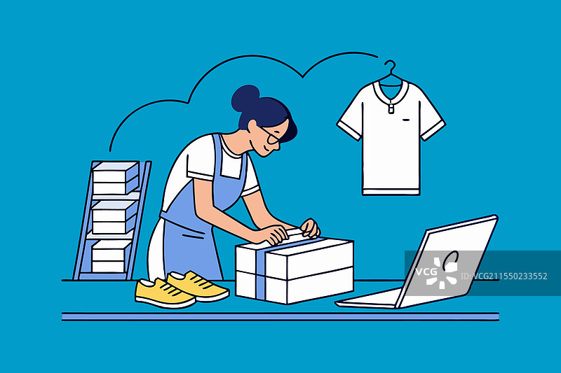 服装店老板为在线订单做准备图片素材