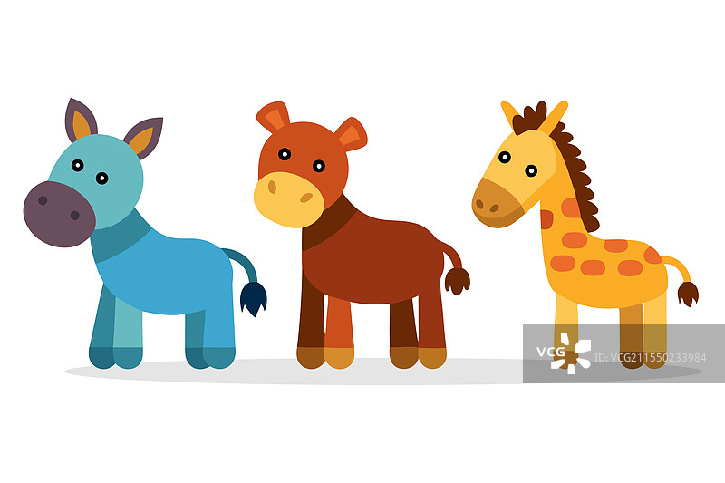 毛绒马、驴和长颈鹿的收藏套装图片素材