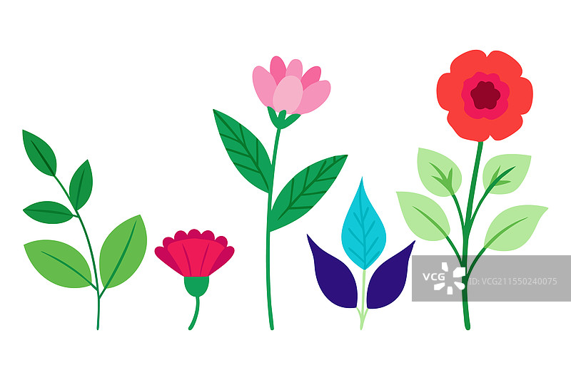 多样化的彩色花卉剪贴画套装图片素材
