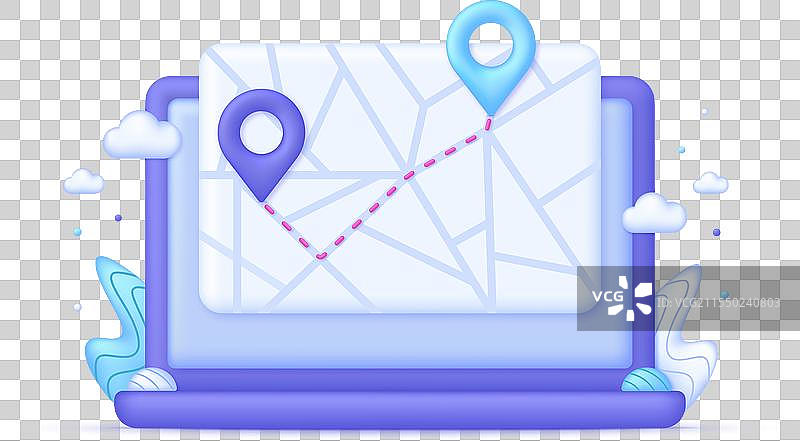 带有配送追踪的3D地图在电脑上显示图片素材