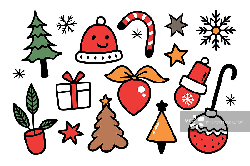 手绘黑色马克笔的圣诞符号涂鸦图片素材