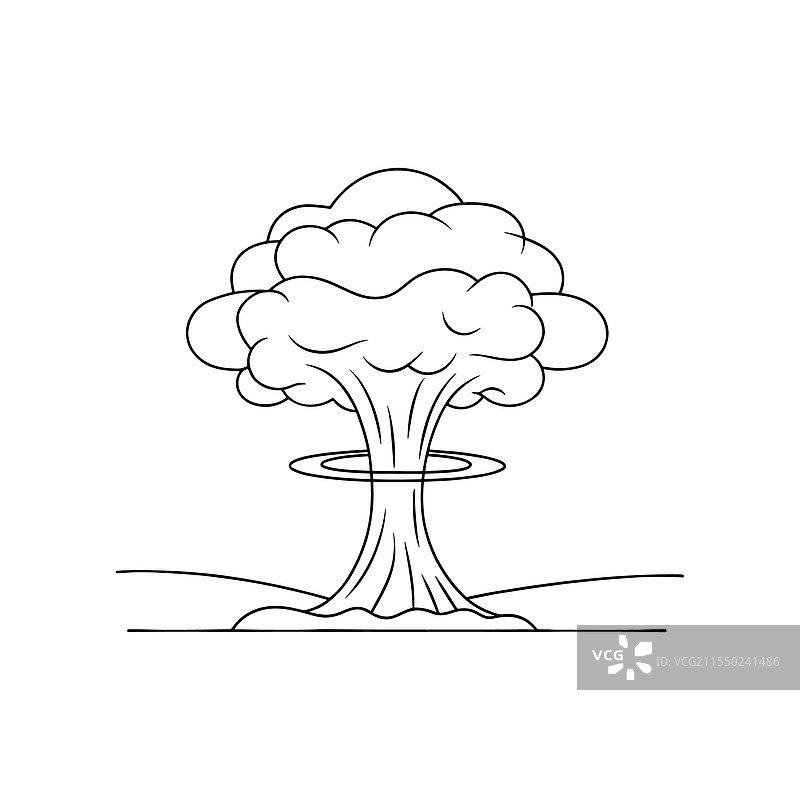 戏剧性的蘑菇云爆炸连续线条图片素材