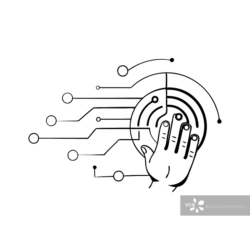 带有数字电路风格线条的指纹图片素材