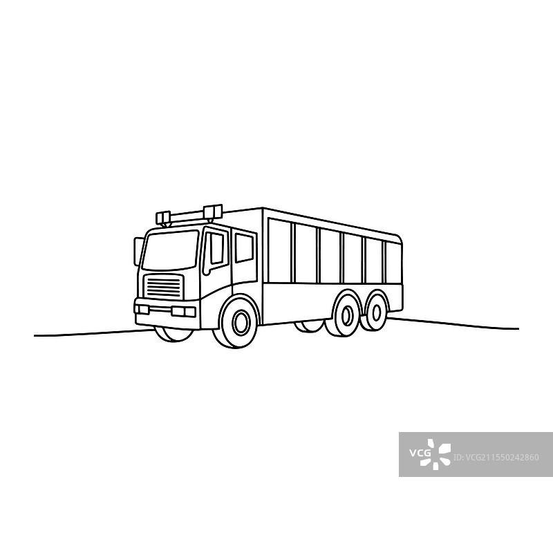 消防车运输孤立的连续线条艺术图片素材