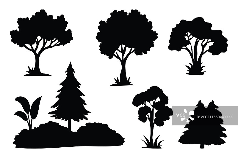 森林元素剪影集，独立扁平设计图片素材