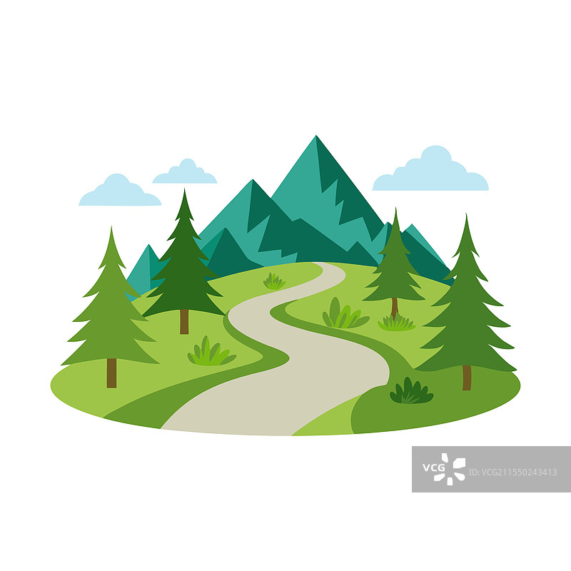 森林山间小径，孤立在白色背景上图片素材