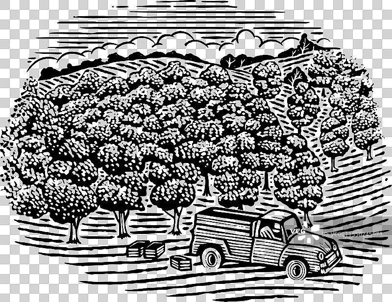 农场卡车和果园图标图片素材