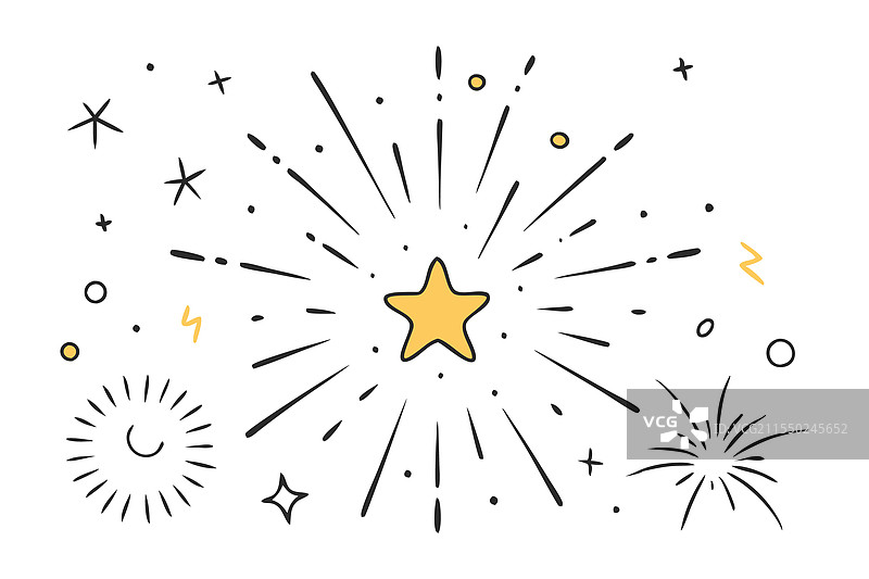 手绘光线和爆炸涂鸦笔刷图片素材