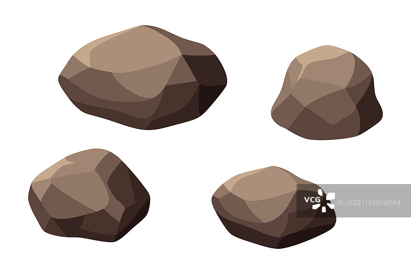 重型岩石石头组，孤立平放在白色背景上图片素材