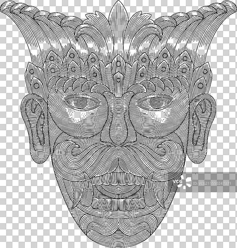 墨西哥面具复古雕刻绘画风格图片素材