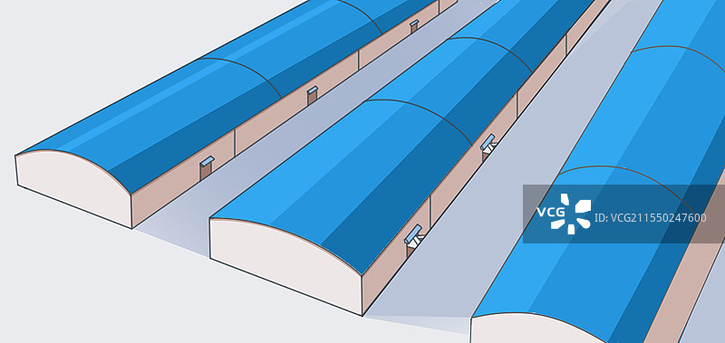 工厂厂房建筑俯瞰商业贸易运输货物储存仓库卡通场景插画图片素材