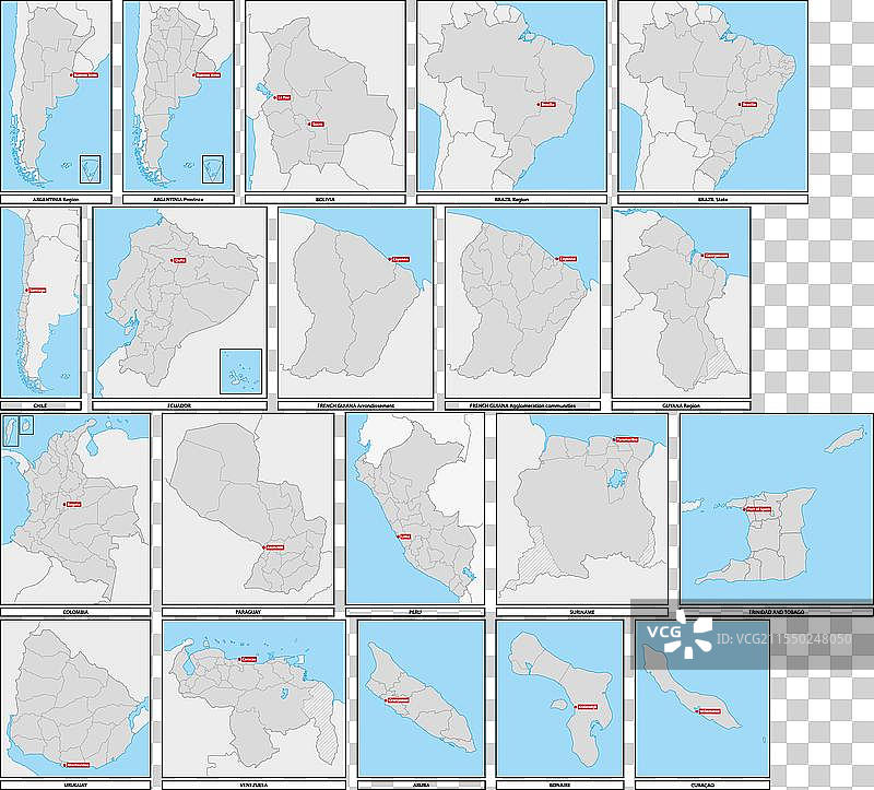 南美洲各国的行政地图图片素材