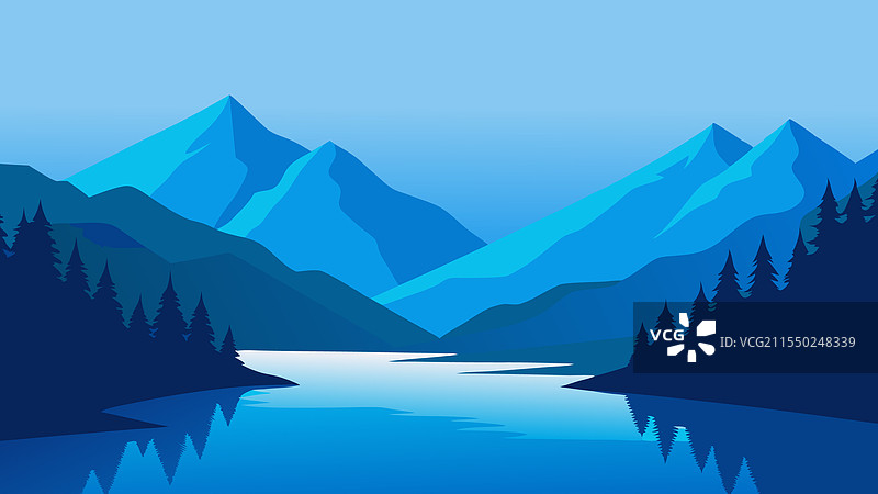 湖泊被郁郁葱葱的树木和雄伟的景色环绕图片素材