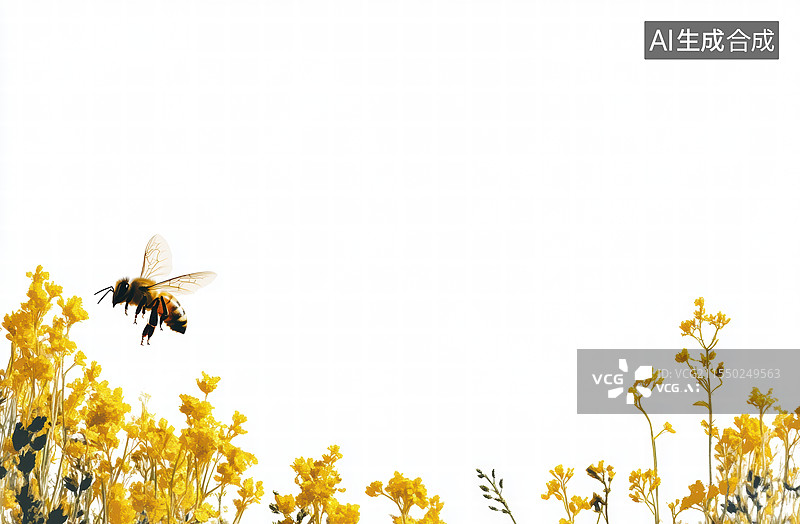 【AI数字艺术】蜜蜂飞向黄色花朵图片素材