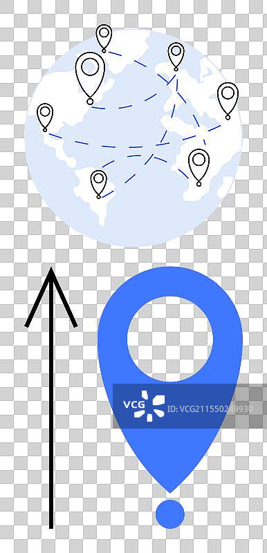 带有位置标记和放大效果的全球地图图片素材