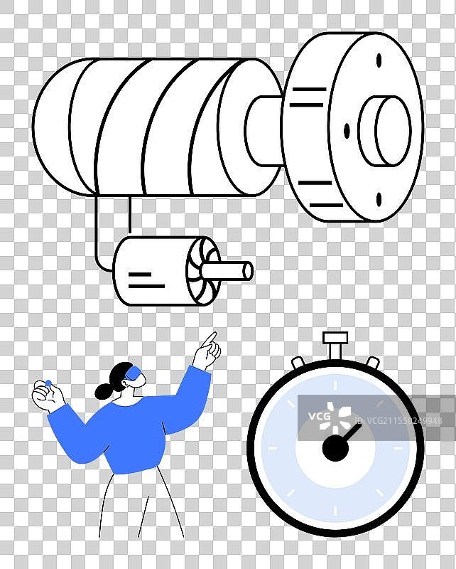 女性工程师指向机械概念图片素材