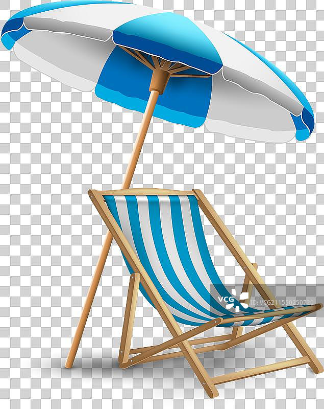 白色和蓝色条纹的阳光躺椅与沙滩图片素材