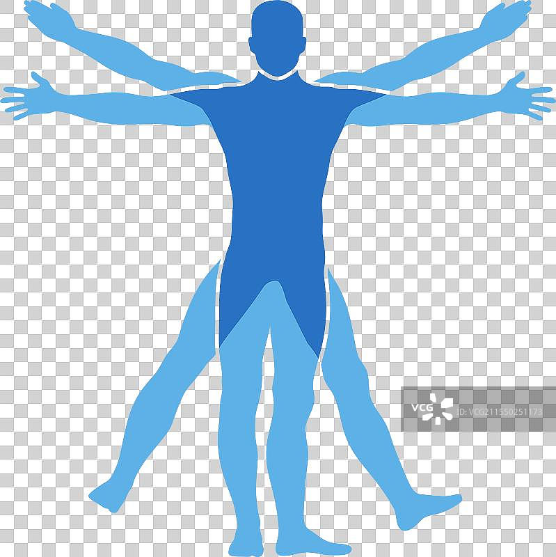 人类身体蓝色符号维特鲁威人轮廓图片素材