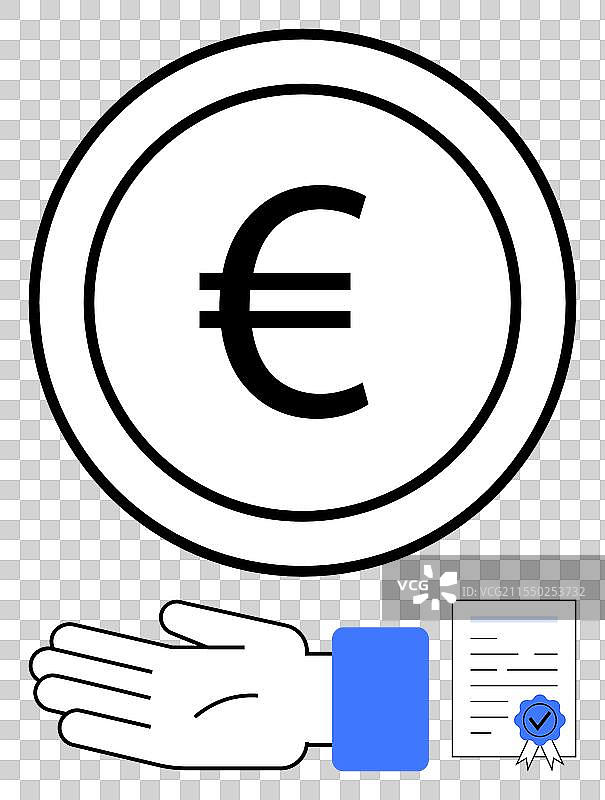伸出手的硬币上的欧元符号图片素材