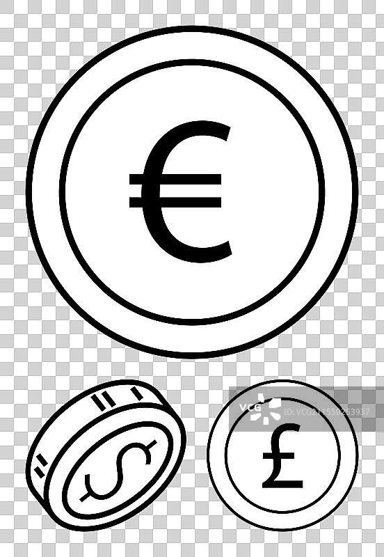 欧元、美元和英镑的货币硬币图片素材