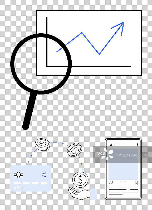 放大镜与财务增长图表图片素材